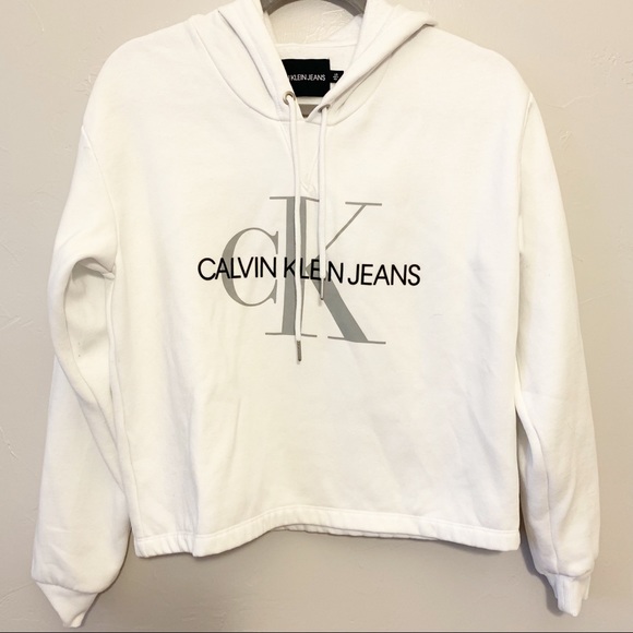 Calvin Klein Tops - Calvin Klein Cropped Hooded Sweatshirt White size Large